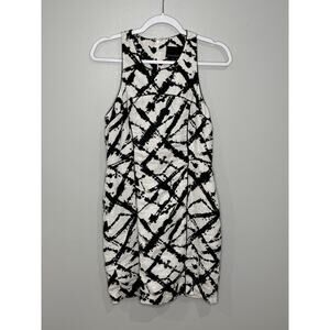 Nwt Cynthia Rowley Black White Abstract Print 100% Linen Razer Back Dress 6